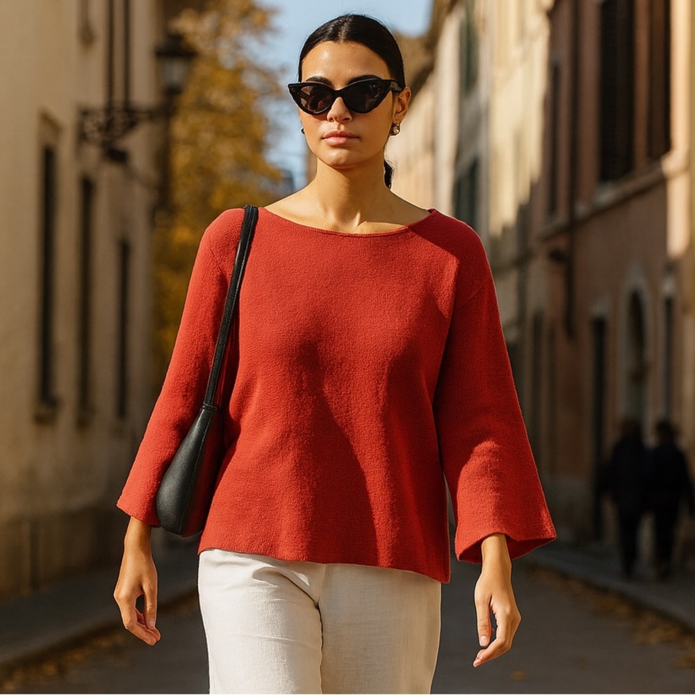 Eileen Fisher Italian Cotton Red Knit Sweater